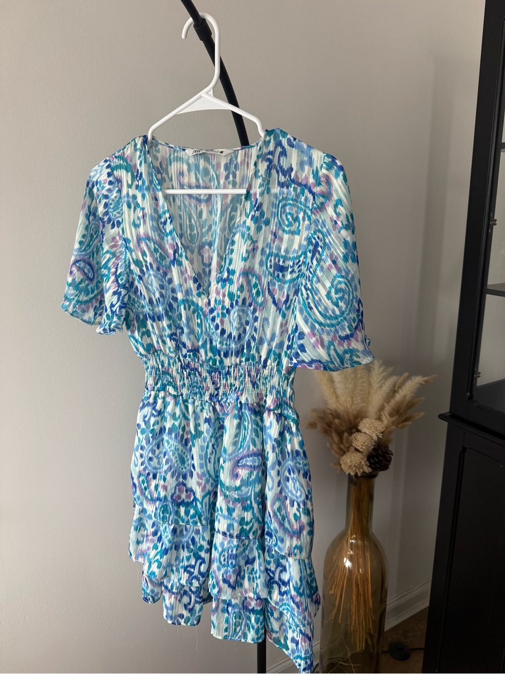 Zara Blue & Teal Printed Short Dress